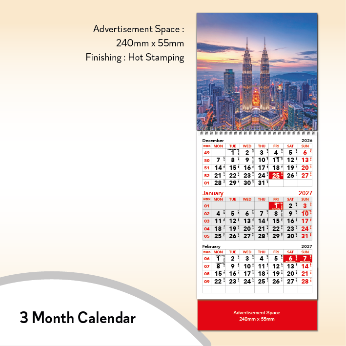 3 Month Calendar